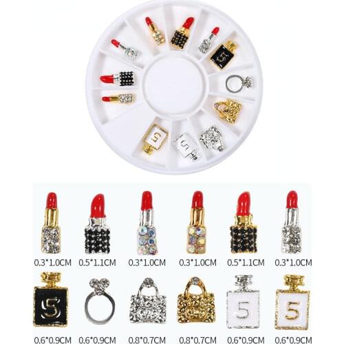 LEMAX Mixed Items/Box 3D Alloy Nail Art Decoration Rhinestone Lipstick Handbag Perfume Bottle Shape Nails DIY Charms Supply L470