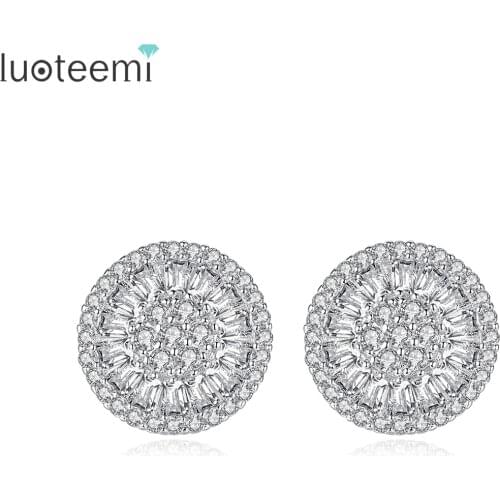 LUOTEEMI Noble Romantic Jewelry Bright Unique Round Shape Cubic Zircon Wedding Stud Earrings for Women Party Factory Wholesale