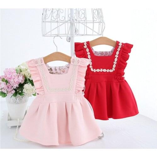 Lovely cute baby Girls dress new summer kids princess wooden ear flap sleeves children lace sleeveless vest clothing