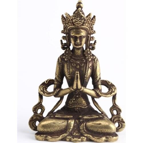 Mini Solid Copper Buddha Statue Ornament Miniature Figurines Home Office Decor Meditation Buddha Statue Sculpture Antique Crafts