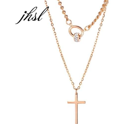 JHSL Fashion Jewelry Lady Girls Silver Rose Gold Color Cross Pendants Necklaces for Women Stainless Steel Chain Birthday Gift
