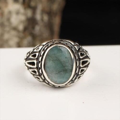 Men’s Root Emerald Silver Ring, Emerald Stone Mens Ring, 925 Sterling Silver Ring For Man