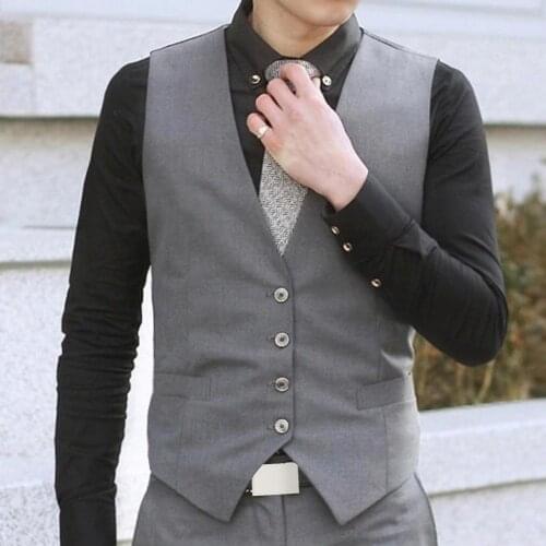 Men vests single breasted suit vest fashion V Neck Formal Men Vest Back Strap Pocket Men Waistcoat Business Dress Plus Size 2XL