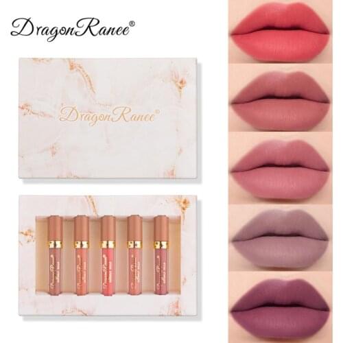 5 Colors/set Velvet Matte Air Lip Gloss Set Non-fading Easy To Color Lip Glaze Waterproof Non-sticky Cup Lip Tint Makeup TSLM1