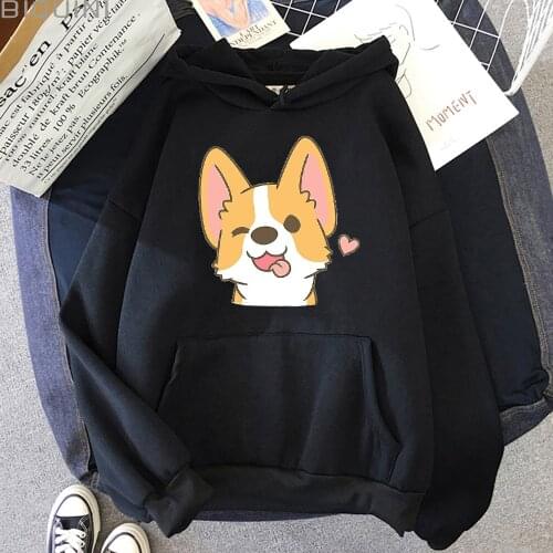 Not Today Cute Dogs Cat Corgi Cartoon Print Clothes Oversized Crewneck Sweatshirt Winter Hoodies Women Aesthetic