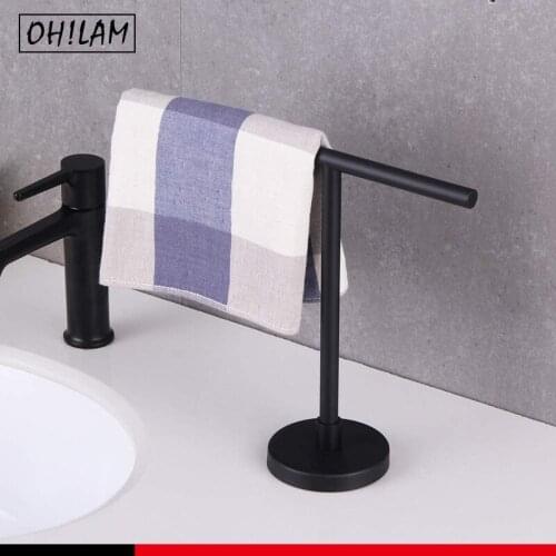 Bath Hand Towel Holder Standing SUS304 Matte Black T-Shape Towel Bar Rack Stand Tower Bar Bathroom Kitchen Vanity Countertop