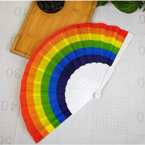 Rainbow Hand Held Folding Fan Silk Folding Hand Fan,Vintage Style Rainbow Design Held Fans For Birthday,Graduation,HolidaySN2459