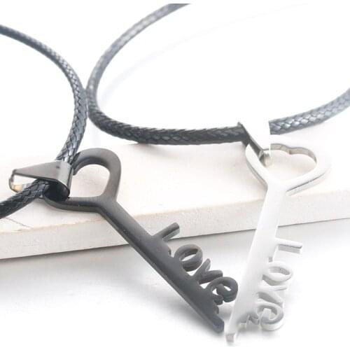 Lovers Pairing Romantic Love Creative Key Pendant Leather Necklace Black Stainless Steel Necklace Best Friend Jewelry