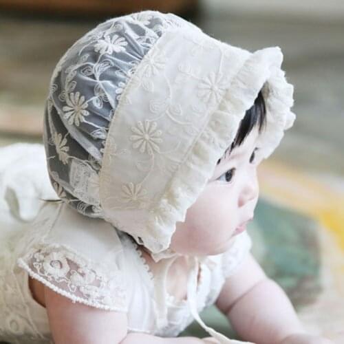 Newborn Baby Girls Sun Cap Kids Lace Flower Hollow Out Bucket Hat Cap Beanie Bonnet Hair Sunscreen Lace Up Hat