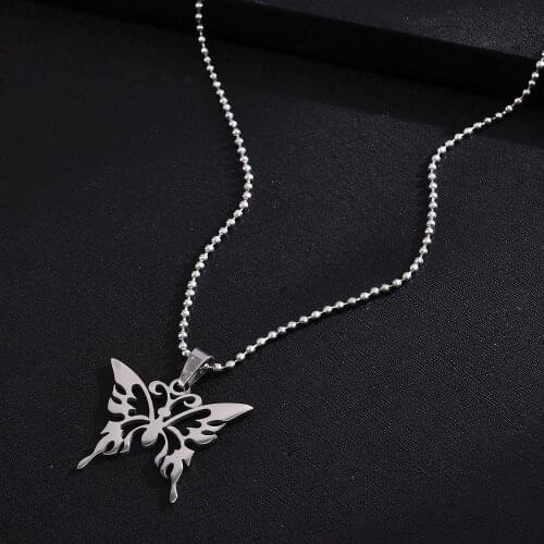 Sexy Butterfly Pendant Necklace Stainless Steel Goth Fashion Jewelry Men Women Necklace Punk Commemorate Jewelry