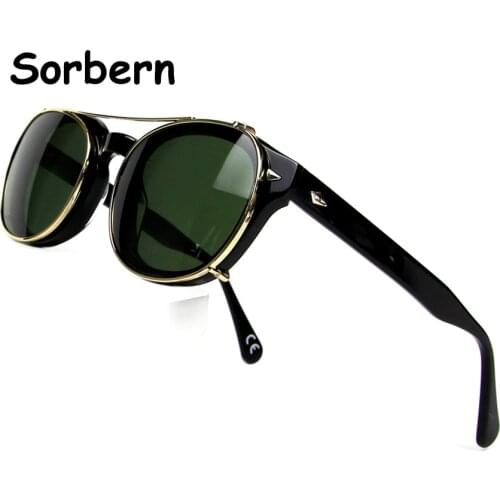 Vintage Polarized Acetate Frame Glasses With Clip On Sun Glasses For Men Small Medium Round Women Tinted Lens Retro Shades