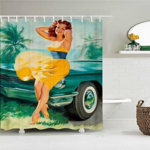 Beautiful Sexy Girl Woman Fabric Shower Curtain Bathroom Curtains Kiss Love Heart Waterproof Decor Bath Screen with 12 Hooks
