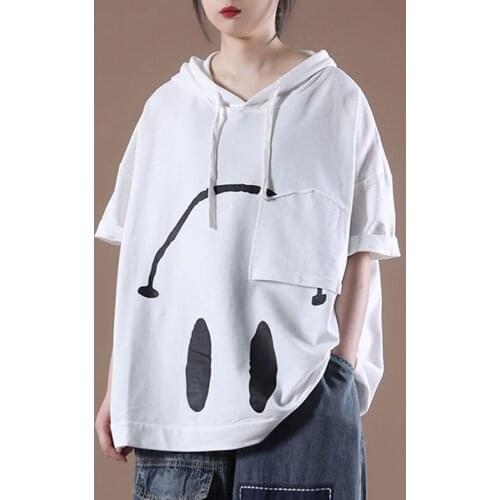 Womens Hoodie Half-sleeve Hooded Sports Sweater Summer New Ins Wind Loose Oversized Casual Tops Drawstring Harajuku Vintage y2k