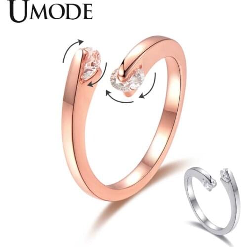 UMODE Rotating Zircon Engagement Rings for Women Femme Adjustable Rose Gold Wedding Rings Jewellery accesorios mujer UR0503