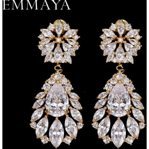 EMMAYA Fashion Classic Lady Gold Color Crystal CZ Zircon Jewelry Crown Drop Earrings For Women Girls Gift Brincos
