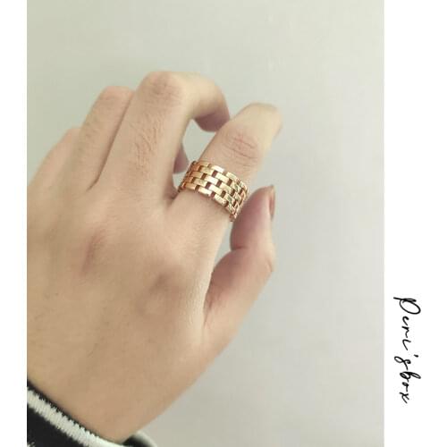 PerisBox Gold Silver Color Grid Wide Rings Hollow Square Geometric Rings for Women Vintage Open Stacking Ring Adjustable 2020