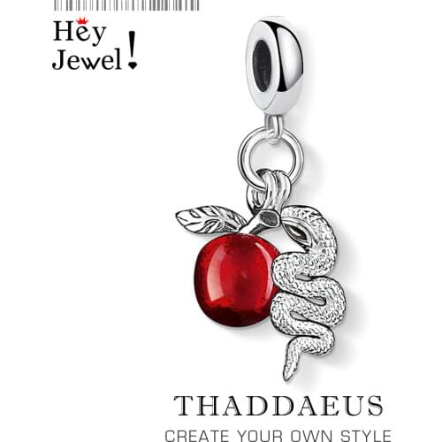 Fashion Red Apple & Snake Pendant Charm New 2020 Spring New 925 Sterling Silver Romantic Gift Fit Bracelet For Women Friend
