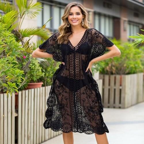 Womens V-Neck Solid Color Lace Loose Beach Bikini Sunglasses Cover One Size