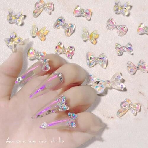 1Bag Nail Art Aurora Colorful Butterfly/Bow Decorations Mixed Size 3D Different Shapes Designs Bowknots Manicure Accessories H
