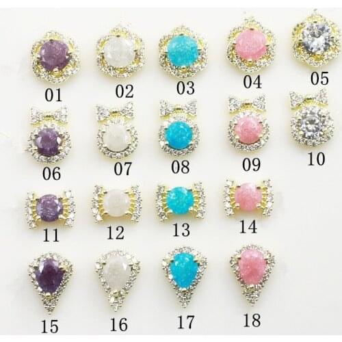 1Pcs/Lot Korea Metal Alloy Nail Art Parts Fashion Colorful Zircon Rhinestone Bow Round Drop 3D DIY Accessories Stickers Charms