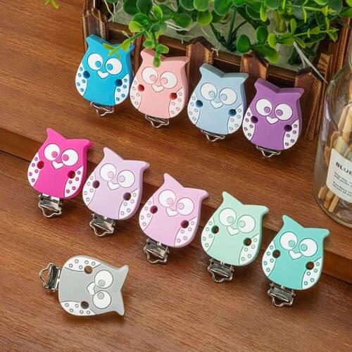 1pc Pacifier Clip Auspicious Owl Edible Silicone Stainless Steel Clip Bead Clip Accessories for DIY Pacifier Chain Tool Baby T