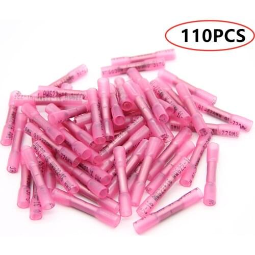 110PCS Waterproof Heat Shrink Crimping Connectors Insulated Crimp Terminals Seal Butt Electrical Wire Connector 22-18 AWG