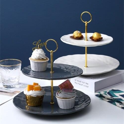 2 Tier Ceramic Dessert Storage Tray Fruit Cookies Cake Serving Plate Kitchen Food Organizer Party Rack