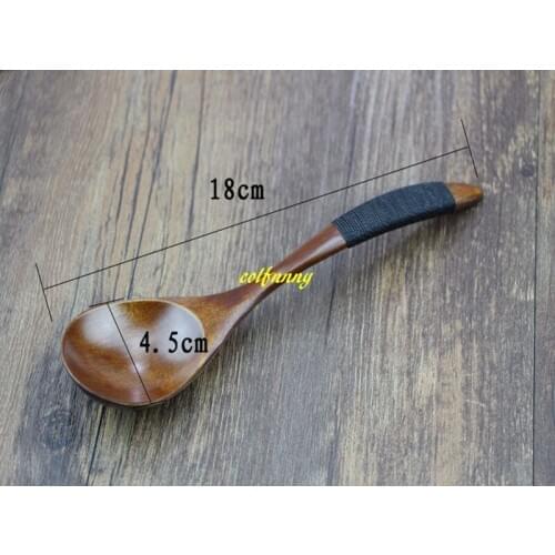 20pcs/lot Free shipping big Crank Solid Wood Spoons Classic Korea Japanese Style Nanmu Yarn Round Mouth Soup Spoons 18*4.5cm