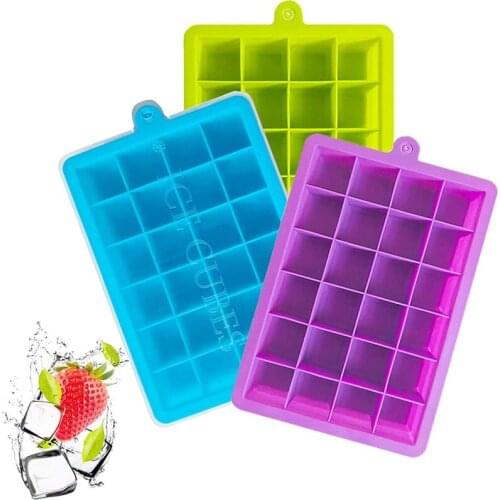 24 Cavities Silicone Ice Cube Trays with Removable Lids easy Release Crushed Ice Trays Stackable, Silicone Cube Maker Molds