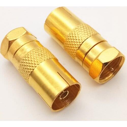 5pcs Gilded F Type Male Plug Connector Socket to RF Coax 9.5 TV Aerial Female RF Adapters