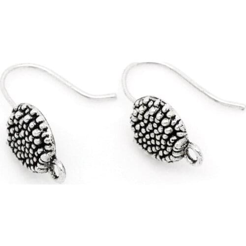 8Seasons Zinc Alloy Ear Wire Hooks Earring Findings Flower Antique Silver Color W/ Loop Handmade DIY Jewelry 22mm x 23mm, 30 PCs