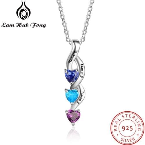 925 Sterling Silver Heart Birthstone Twisted Pendant Necklace Engraved Name Necklace Wedding Personalized Gift (Lam Hub Fong)