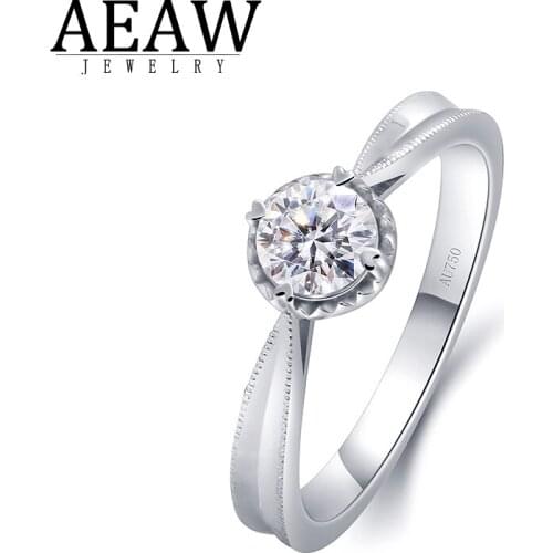 AEAW 0.4ct 4.5mm Solid 18K White Gold Round Engagement&Wedding Moissanite Diamond Ring for women