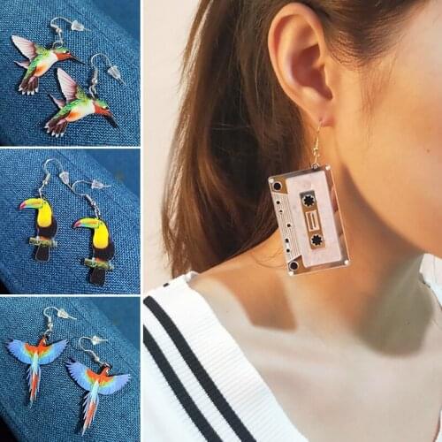 Acrylic Drop Earrings For Women Handmade Bird Owl Animal Dangle Earrings Magnetic Tape Television Earrings Jewelry New Design