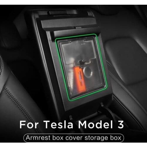 Car Armrest Box Center Console Organizer Case Translucent Armrest Storage Box For Tesla Model 3 Auto interior Decor Supplies