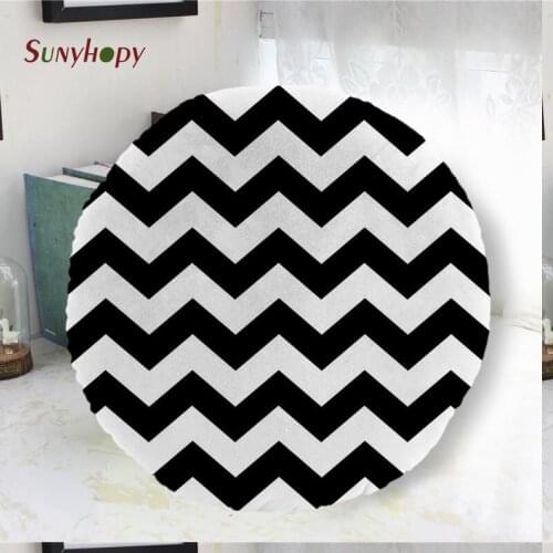Black and White Lines Round Decorative Cushion Cover Home Decor Peach Skin Pillowcase For Sofa 40cm50cm60cm In Diameter-WJY