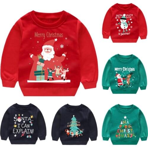 Winter Girls Boys Christmas T-shirt Baby Kids Cartoon Santa Claus Snowman Print Warm Top Clothes Children New Year Party T Shirt