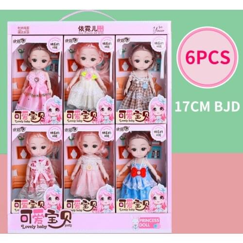 Childlike 6PCS SET 17CM BJD Doll Gift Box Set Girl Princess Gift Children Toy Bjd Doll Clothes 13 Movable Joints