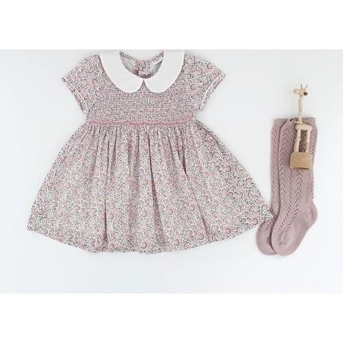 Kids Girls Smocked Dress 2021 Summer Children Little Girl Handmade Smocked Floral Flower Print Dresses Baby Vintage Smock Frock