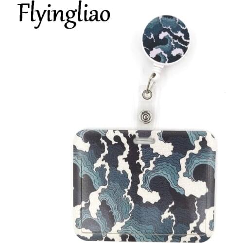 Kanagawa Hokusai Wave Cartoon Cute Credit Card Holder Lanyard Women Men Kid Student Retractable Badge Reel ID Name Bus Clips