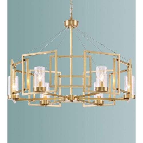 Classical Copper Box Chandelier Geometric Frame LED Suspension Lamp For Living Room Hanging Lamps Art Hotel home Lighing G750