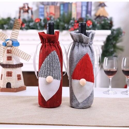 Red Gray Cartoon No Face Santa Claus Christmas Wine Bottle Bags Cover New Year Party Champagne Bundle Pocket Party Table Decor