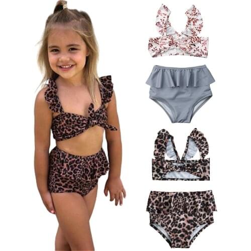1-5Y Toddler Baby Girls Leopard Swimwear Bathing Suit 2 Pieces Bikini Set Kids Swimsuit Children Beachwear Baby Clothing