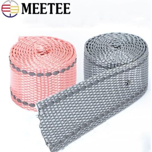 Meetee 4M 25mm Nylon Webbing Reflective Stripes Decoration Ribbons for Shoulder Strap Weave Webbings DIY Apparel Sew Lace Ribbon