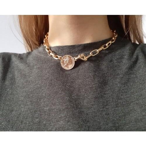 Fashion Jewelry Gold Color Coin Pendant Choker Necklace For Women Girl Gift Party Wear Jewelry