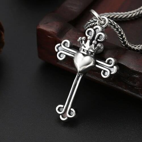 Wholesale S925 Sterling Silver Retro Trend Jewelry Cross Love Crown Letter Thai Silver Men And Women Personality Pendant