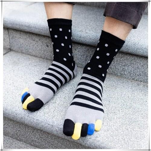 Men Toe Socks Cotton Striped Contrast Colorful Patchwork Five Finger Socks Basketball Running Calcetines Short Sox Gifts for Men