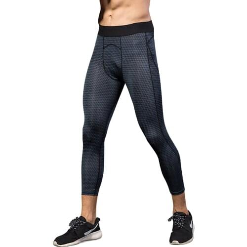 Mens Running Tights 3D Print Sport Leggings Compression Underwear Quick-drying Pants Jogging Fitness Gym 3/4 Length Trousers