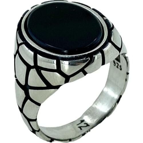 New Oval Black Onyx Stone Top Quality 925 Silver Men 'S Ring