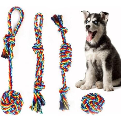 Rainbow Cotton Rope Toy Set Large Bite Resist Interactive Cotton Bone Ropes Puppy Small Dogs Toys Chew Knot Teeth Cleaning Rope